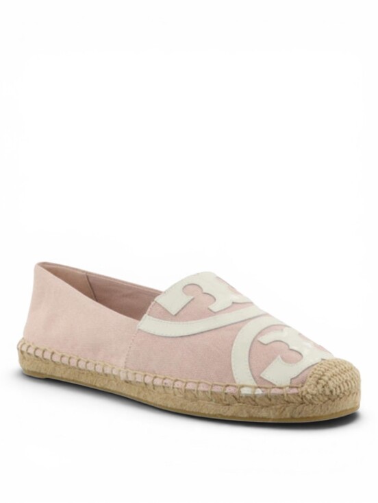Tory Burch Shoes - TORY BURCH Jute Espadrille Poppy Leather Canvas Cap Toe Pale Pink Ivory Logo 8